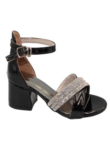 Hkursat Siyah Rugan Kız Çocuk Topuklu Sandalet Ayakkabı