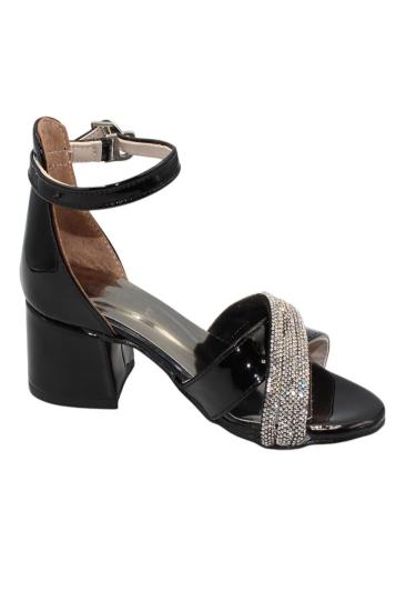 Hkursat Siyah Rugan Kız Çocuk Topuklu Sandalet Ayakkabı