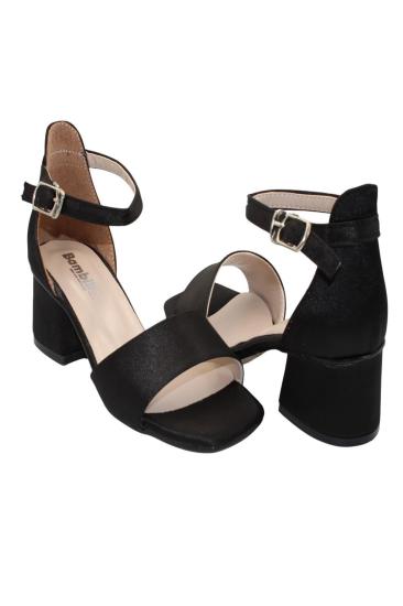 Hkursat Siyah Saten Kız Çocuk Topuklu Sandalet Ayakkabı