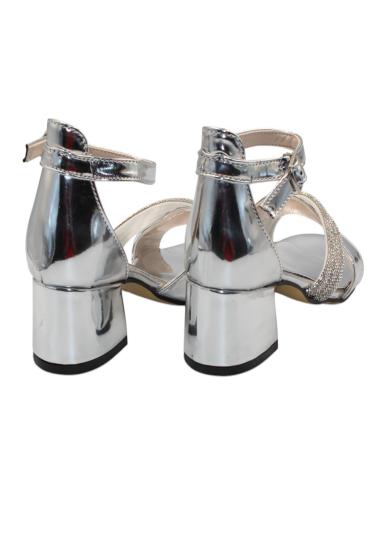 Hkursat Gümüş Rugan Kız Çocuk Topuklu Sandalet Ayakkabı