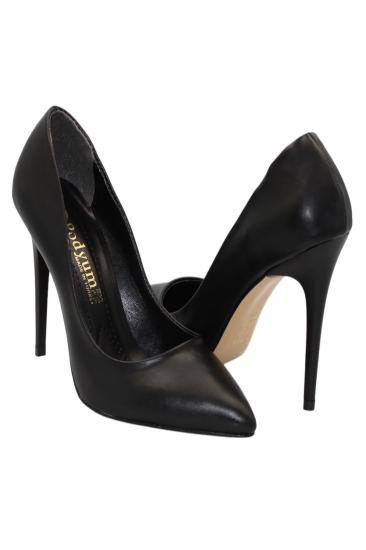 Hkursat Siyah Cilt Topuklu 10 Cm Kadın Stiletto Ayakkabı