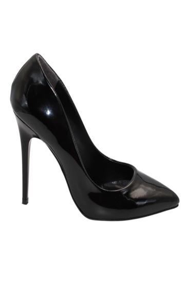 Hkursat Siyah Rugan Topuklu 10 Cm Kadın Stiletto Ayakkabı