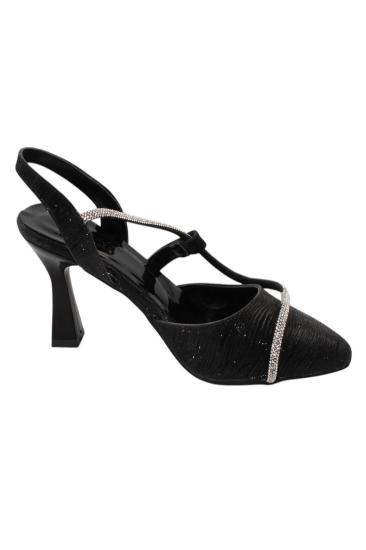 Hkursat Siyah Kadın 8 Cm Taşlı Biyeli Topuklu Ayakkabı