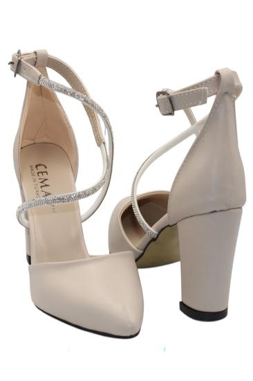 Hkursat Bej Kadın 8 Cm Kalın Topuklu Ayakkabı