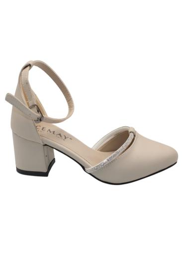 Hkursat Bej Kadın 5 Cm Kalın Topuklu Ayakkabı