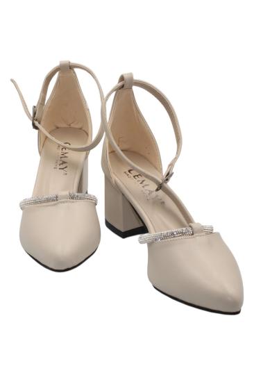 Hkursat Bej Kadın 5 Cm Kalın Topuklu Ayakkabı