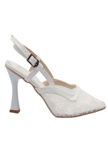 Hkursat Beyaz Tüllü Klasik Topuk Kadın Ayakkabı
