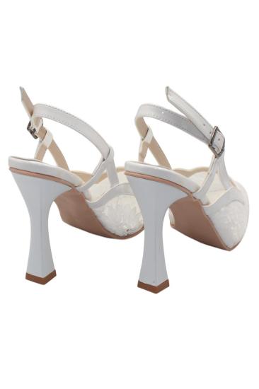 Hkursat Beyaz Tüllü Klasik Topuk Kadın Ayakkabı