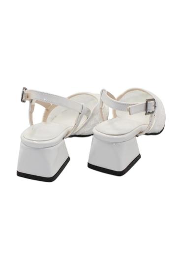 Hkursat Beyaz Tüllü Klasik Kısa Topuk Kadın Ayakkabı
