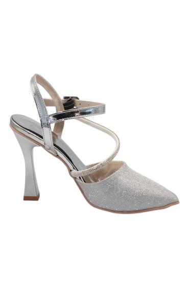 Hkursat Gümüş Taşlı Simli Klasik Topuk Kadın Ayakkabı