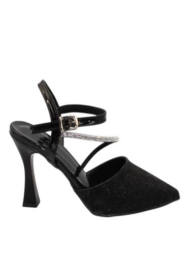 Hkursat Siyah Taşlı Simli Klasik Topuk Kadın Ayakkabı