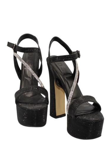 Hkursat Siyah Kadın Çizgili Platform Topuklu Ayakkabı