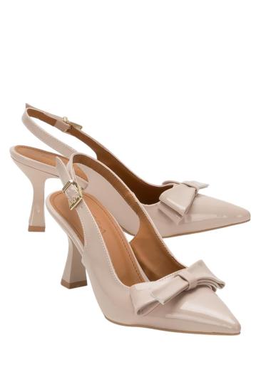 Hkursat Bej Fiyonklu Rugan 8 Cm Kadın Topuklu Ayakkabı