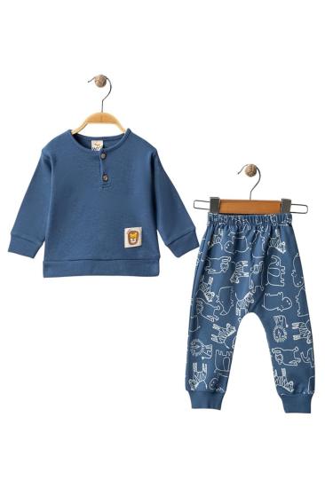 Hkursat İndigo Altı Baskılı Aslan Armalı Erkek Bebek Takım