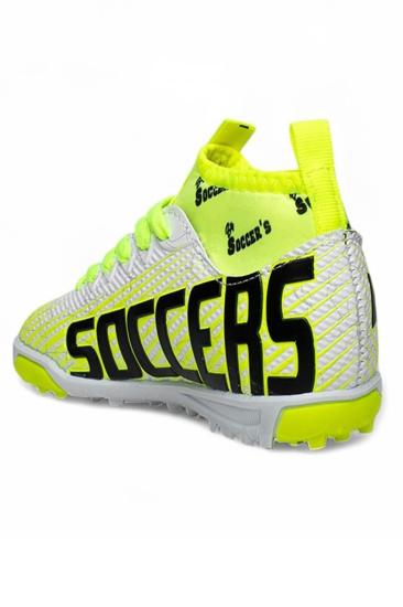 Hkursat Bys Beyaz Sarı Erkek Çocuk Çoraplı Halısaha Ayakkabı