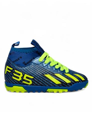 Hkursat Bys Mavi Sarı Erkek Çocuk Çoraplı Halısaha Ayakkabı