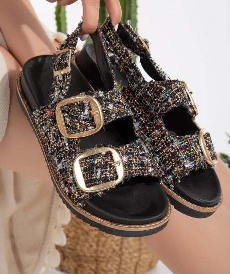 Hkursat Olira Siyah Simli Kemerli Sandalet