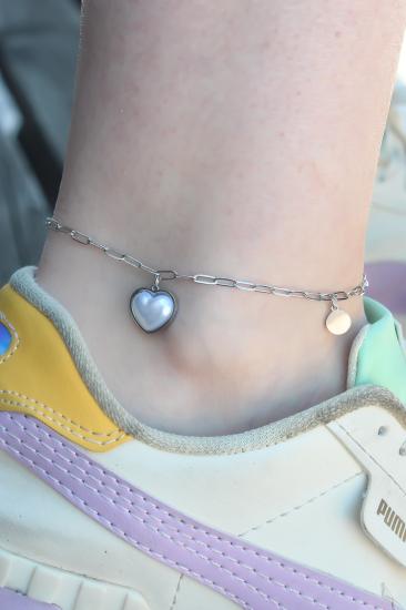 Hkursat 316L Çelik Gümüş Renk Kalp Model Kadın Halhal