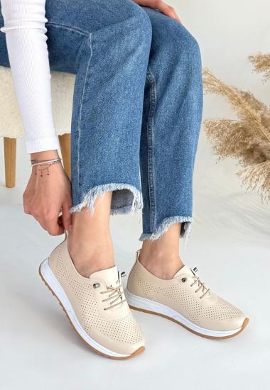 Bluefeet Bej Cilt Bağcıklı Spor Ayakkabı