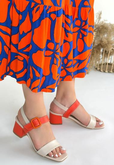 Bluefeet Bej Cilt Turuncu Detaylı Kadın Topuklu Ayakkabı