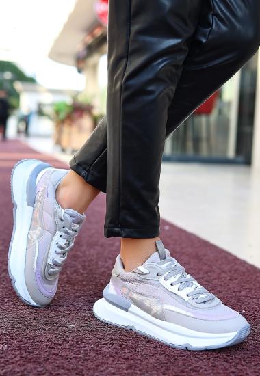 Bluefeet Gri Cilt Bağcıklı Spor Ayakkabı