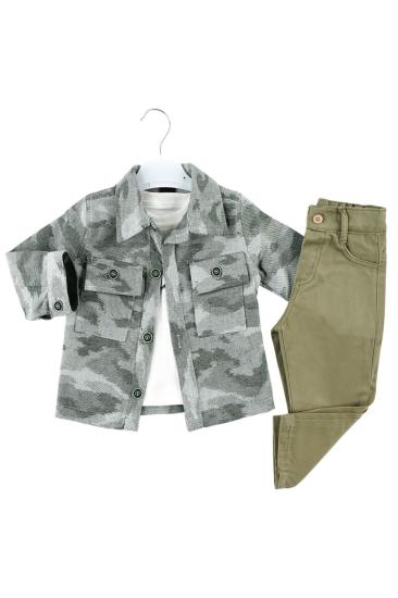 Hkursat Haki Çeketli 3lü Takım 5Y,6Y,7Y,8Y Erkek Çocuk