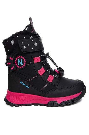 Hkursat Nds Cırtlı Siyah Fuşya Kız Çocuk Kar Botu Ayakkabı