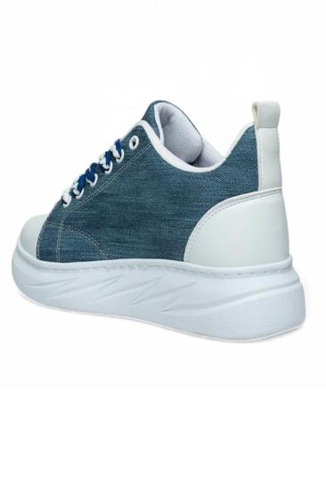 Hkursat Mdl Mavi Beyaz Bağcıklı Keten Kadın Spor Ayakkabı