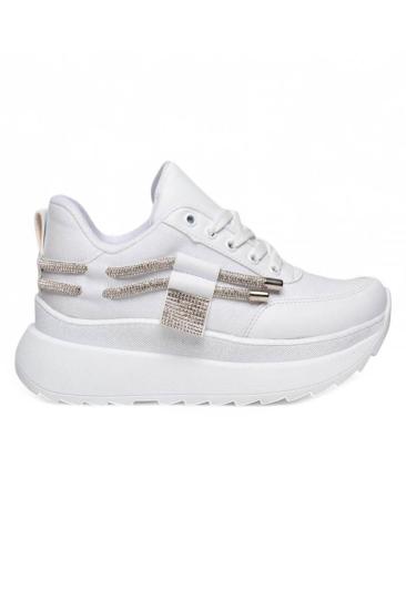 Hkursat Mdl Beyaz Cilt Bağcıklı Kadın Spor Ayakkabı