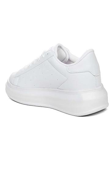 Hkursat Drk Beyaz Bağcıklı Cilt Kadın Spor Ayakkabı