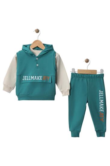Hkursat Wwc Yeşil İki İp Yelekli Kapşonlu Erkek Bebek Takım