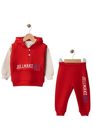 Hkursat Wwc Kırmızı İki İp Yelekli Kapşonlu Erkek Bebek Takım