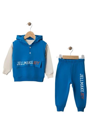 Hkursat Wwc Mavi İki İp Yelekli Kapşonlu Erkek Bebek Takım