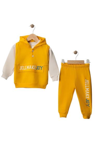 Hkursat Wwc Sarı İki İp Yelekli Kapşonlu Erkek Bebek Takım