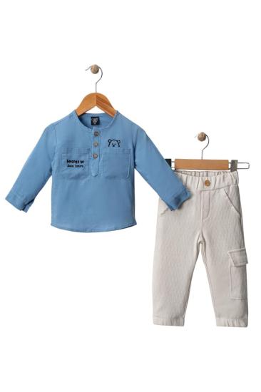 Hkursat Cnz Mavi Keten Gömlek Erkek Çocuk Takım