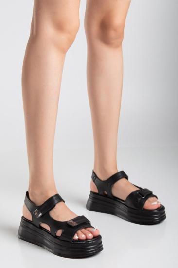 Hkursat Saide Siyah Cilt Cırt Cırtlı Sandalet