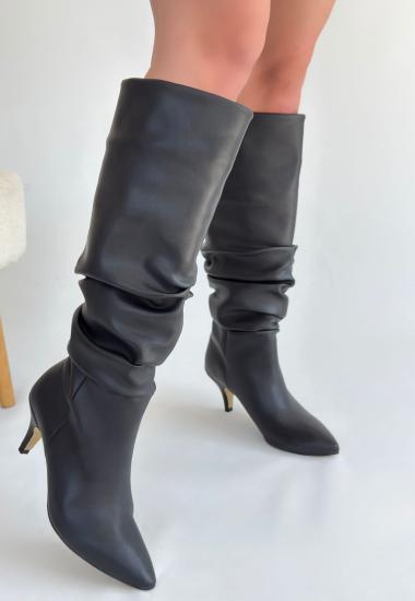 Bluefeet Siyah Cilt Kadın Topuklu Çizme