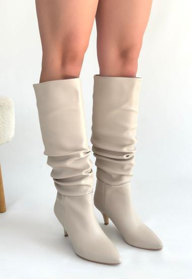 Bluefeet Bej Cilt Kadın Topuklu Çizme