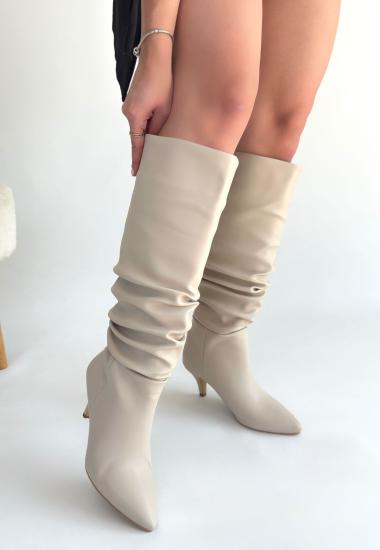 Bluefeet Bej Cilt Kadın Topuklu Çizme