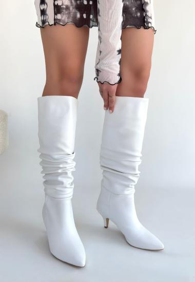 Bluefeet Beyaz Cilt Kadın Topuklu Çizme