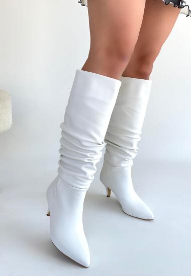 Bluefeet Beyaz Cilt Kadın Topuklu Çizme
