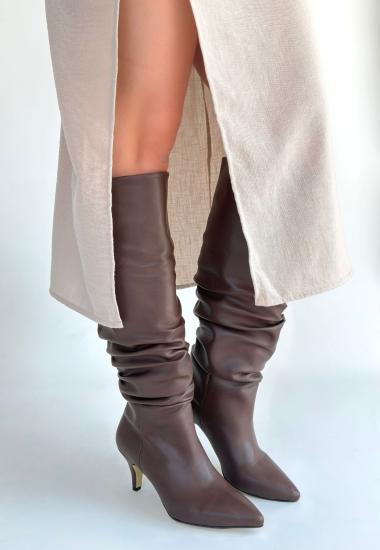 Bluefeet Kahverengi Cilt Kadın Topuklu Çizme