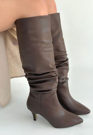 Bluefeet Kahverengi Cilt Kadın Topuklu Çizme