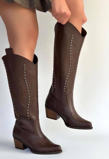 Bluefeet Acı Kahve Cilt Kadın Topuklu Çizme