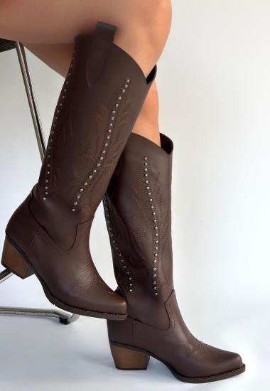 Bluefeet Acı Kahve Cilt Kadın Topuklu Çizme