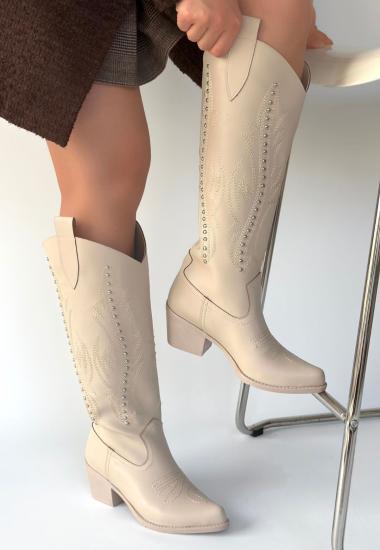 Bluefeet Bej Cilt Kadın Topuklu Çizme