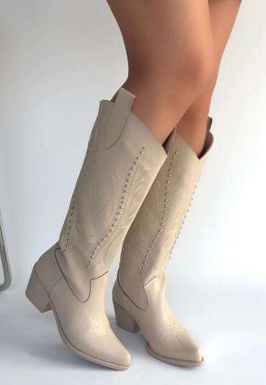 Bluefeet Bej Cilt Kadın Topuklu Çizme