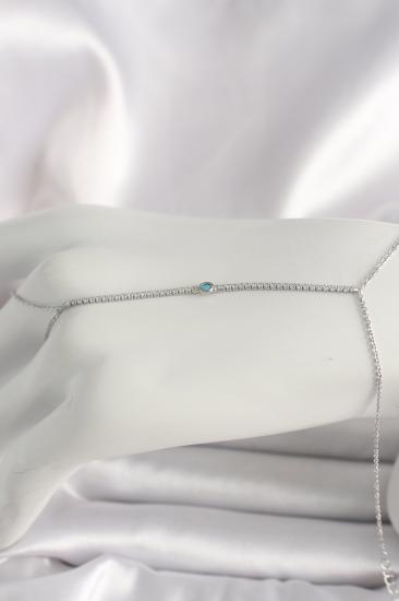 Hkursat Pirinç Gümüş Renk Su Yolu Zirkon Taşlı Mavi Taş Detaylı Kadın Şahmeran