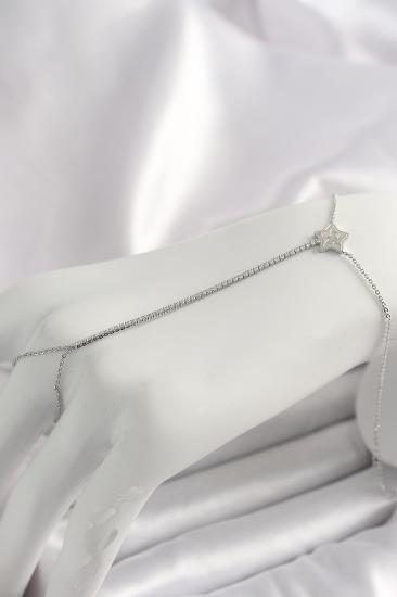 Hkursat Pirinç Gümüş Renk Su Yolu Zirkon Taşlı Yıldız Model Kadın Şahmeran