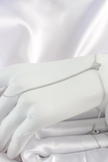 Hkursat Pirinç Gümüş Renk Su Yolu Zirkon Taşlı İşlemeli Yonca Model Kadın Şahmeran